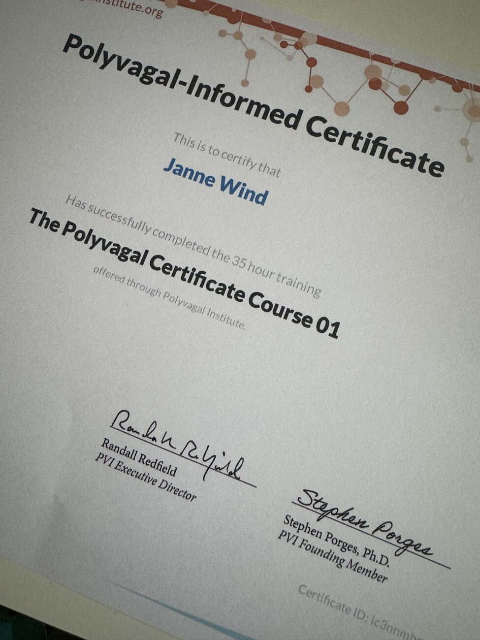 Certifikat: Polyvagal Teori Cohort 1 · Stephen Porges
